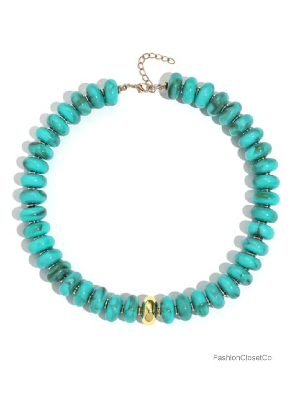 Chunky Beaded Choker Necklace with Resin Beads and Gold Plated Accents